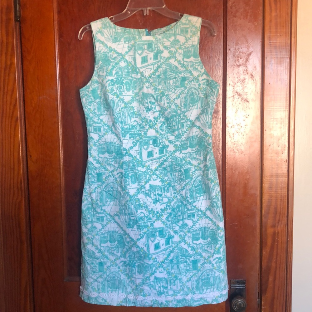 RARE Vintage Lilly Pulitzer Worth Avenue print shift dress sz 8 EUC Hard to find